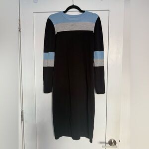 Eliza J Long Sleeve Knit Dress in Black, Blue, and Gray